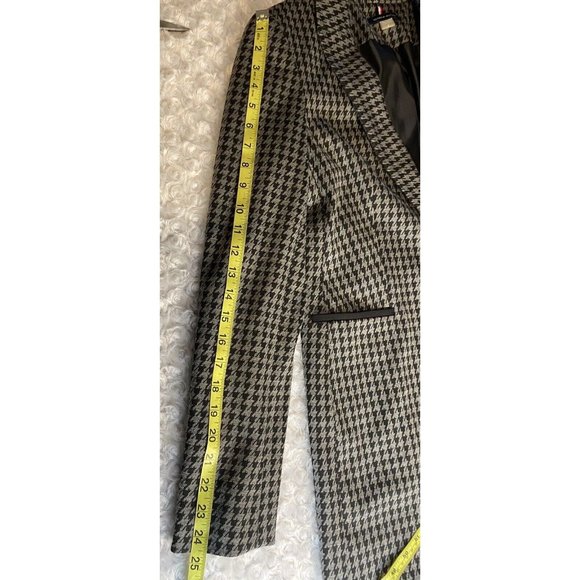 Tommy Hilfiger Houndstooth Blazer Size 2 Elbow Patch Classic Fit Mid Length - Picture 13 of 14